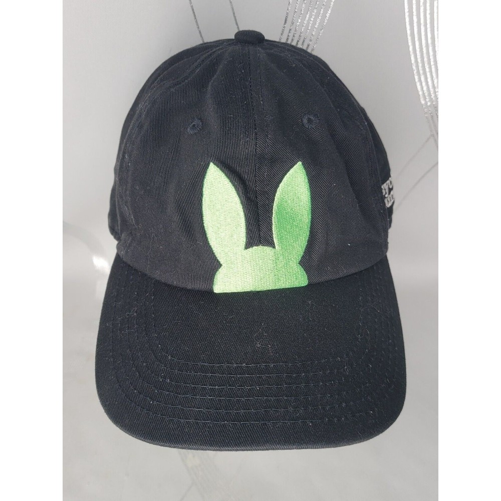 Designer‎ Psycho Bunny Black w/ Embroidered Green Bunny Ears Hat Cap Adjustable